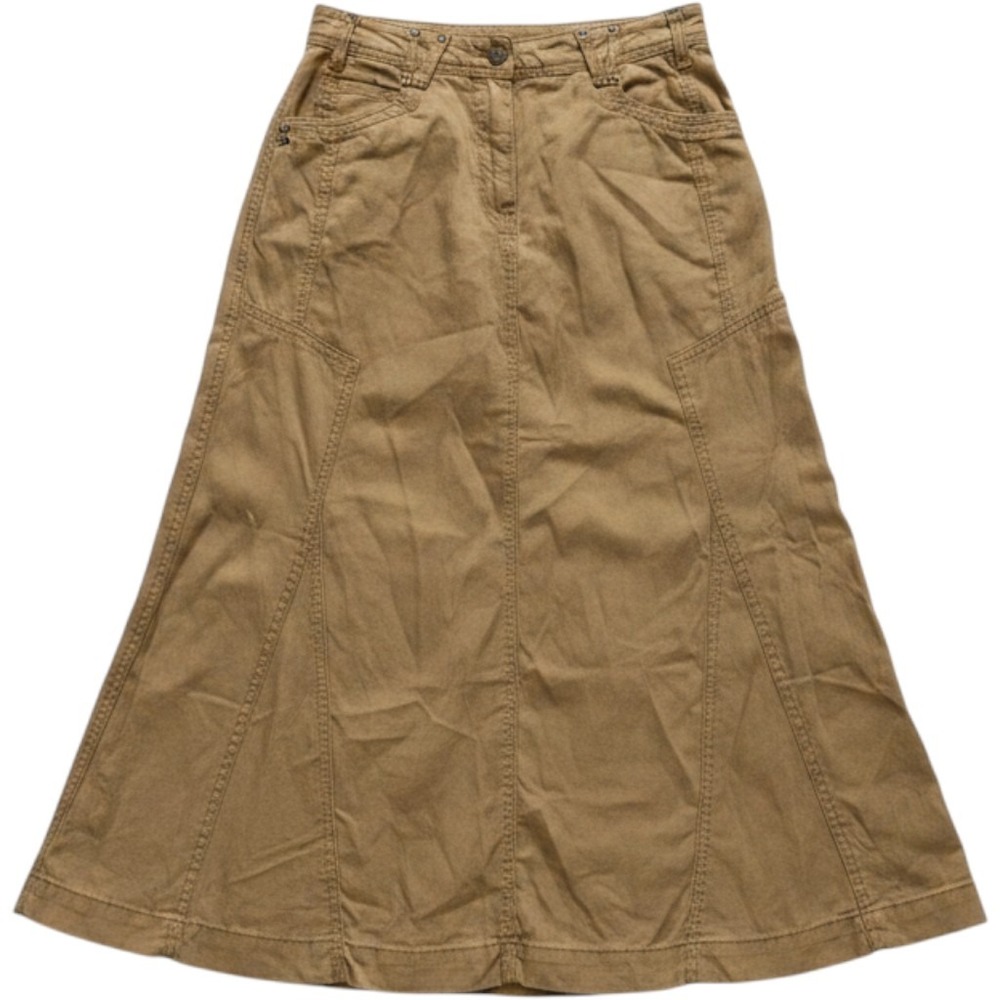 Isabella Bird 100% Linen Maxi Skirt Size 4P Brown A-Line Utility Pockets